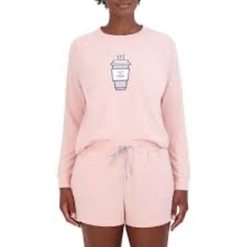 Life is Good Sleep Womens XL Peach Pink Coffee Cup Long Sleeve Pajama Top